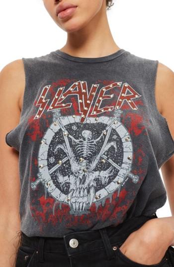 Women's Topshop By And Finally Slayer Stud Slash Tank Us (fits Like 0) - Grey