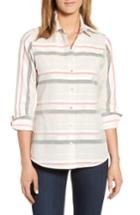 Petite Women's Foxcroft Fia Stripe Cotton & Linen Shirt P - Brown