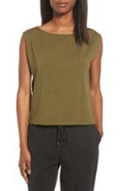 Women's Eileen Fisher Stretch Organic Cotton Bateau Neck Crop Shell, Size - Green