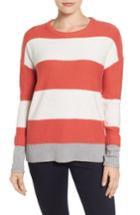 Petite Women's Caslon Contrast Cuff Crewneck Sweater P - Red