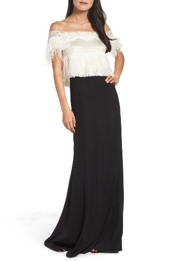 Women's Tadashi Shoji Off The Shoulder Ostrich Feather Gown