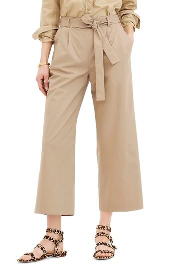 Women's J.crew Wide Leg Stretch Cotton Poplin Crop Pants - Beige