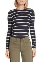 Women's Frame Stripe Ribbed Shirred Cuff Top - Blue