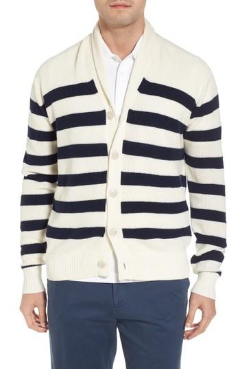 Men's Peter Millar Crown Cool Sailor Stripe Merino Wool & Linen Cardigan - Blue