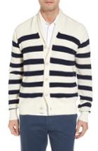 Men's Peter Millar Crown Cool Sailor Stripe Merino Wool & Linen Cardigan - Blue