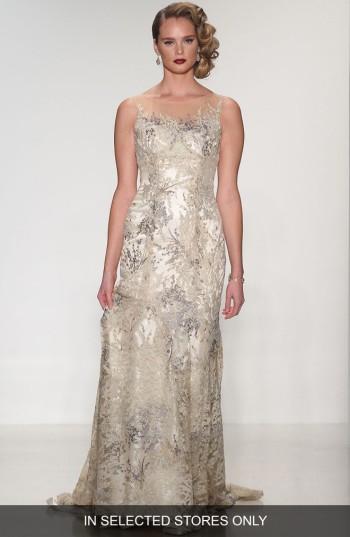Women's Matthew Christopher Thyme Sleeveless Illusion Embroidered Lace Gown