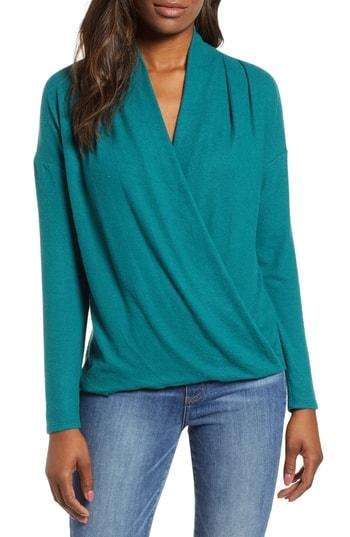 Women's Gibson X Living In Yellow Diana Cozy Knit Wrap Top - Blue/green