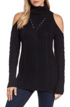 Women's Rd Style Cold Shoulder Turtleneck Cable Sweater - Black