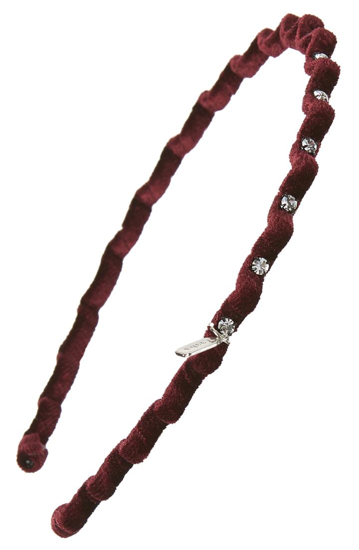 Tasha Wavy Velvet Crystal Headband, Size - Red