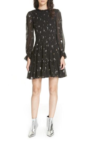 Women's Rebecca Taylor Scattered Metallic Tulip Silk Blend Dress - Black