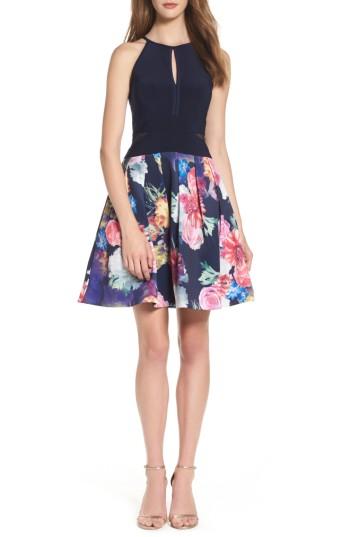 Women's Xscape Keyhole Mixed Media Party Dress
