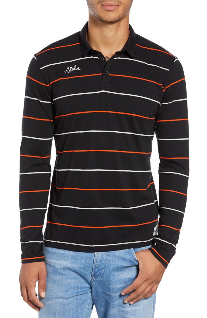 Men's Hurley Channels Striped Long Sleeve Polo - Black