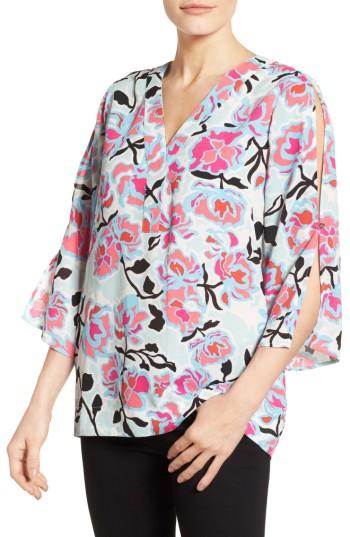 Women's Chaus Flowerscape Split Sleeve Blouse - Pink