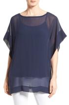 Women's Eileen Fisher Bateau Neck Silk Boxy Top, Size - Blue