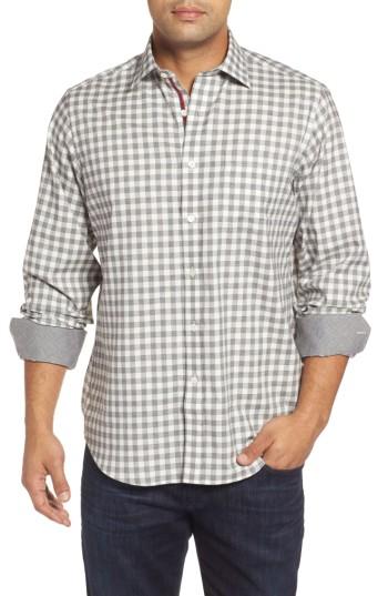 Men's Bugatchi Classic Fit Slubbed Check Sport Shirt - Grey