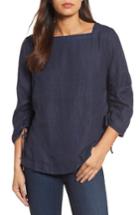 Women's Caslon Ruched Sleeve Linen Pullover - Blue