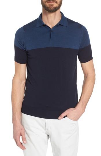 Men's John Smedley Colorblock Merino Wool Polo, Size - Blue