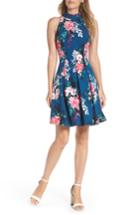Women's Vince Camuto Textured Floral Scuba Crepe Fit And Flare Dress - Blue