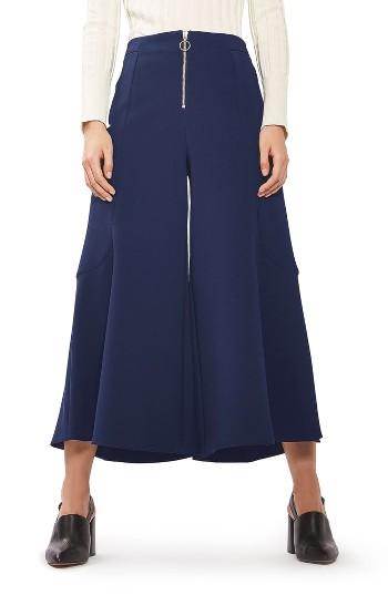Women's Topshop Meg Zip Frill Palazzo Trousers Us (fits Like 0) - Blue