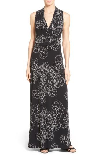 Petite Women's Vince Camuto Floral Print Jersey Maxi Dress P - Black