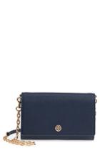 Women's Tory Burch Robinson Leather Wallet On A Chain - Blue