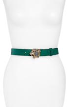 Women's Gucci Crystal Tiger Head Leather Belt 0 - Emerald/multi