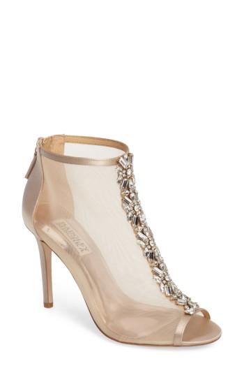 Women's Badgley Mischka Moss Embellished Open Toe Bootie .5 M - Beige