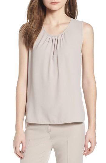 Women's Anne Klein Shirred Neck Shell, Size - Beige