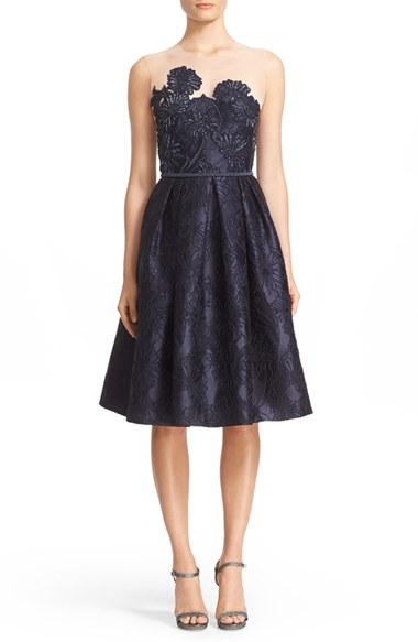 Women's Carmen Marc Valvo Couture Illusion Yoke Embroidered Jacquard Cocktail Dress