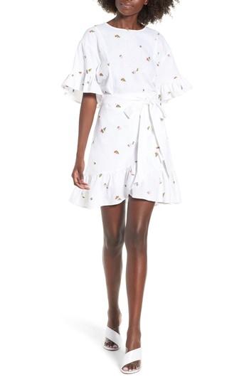 Women's Afrm Tokyo Ruffle Sleeve Wrap Dress - White