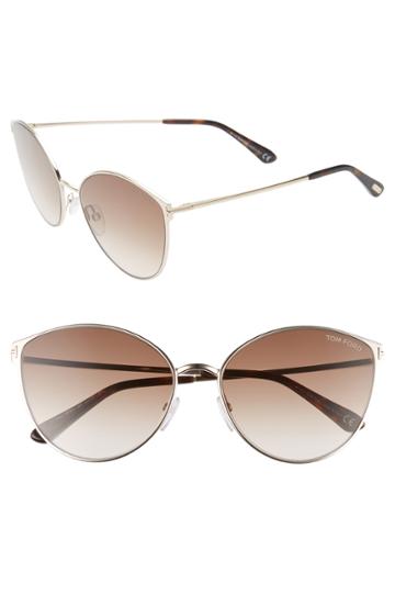 Women's Tom Ford Zeila 60mm Mirrored Cat Eye Sunglasses - Rose Gold/ Dark Havana/ Brown