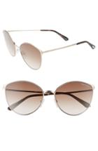 Women's Tom Ford Zeila 60mm Mirrored Cat Eye Sunglasses - Rose Gold/ Dark Havana/ Brown