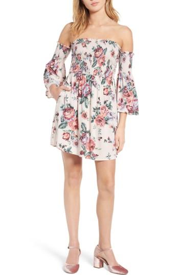 Women's Mimi Chica Floral Print Off The Shoulder Dress - Pink
