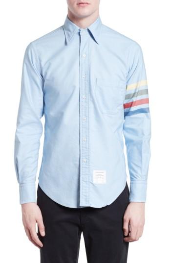 Men's Thom Browne Trim Fit Rainbow Sleeve Sport Shirt