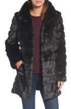 Women's Eliza J Grooved Faux Fur Coat - Black