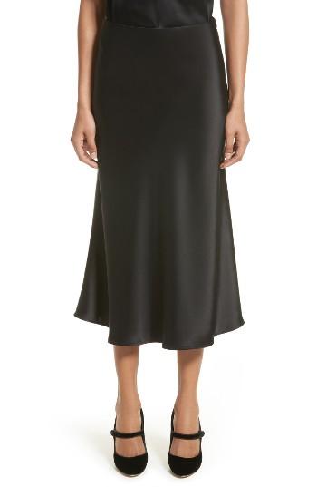 Women's St. John Collection Bias Cut Liquid Satin Flared Skirt - Black