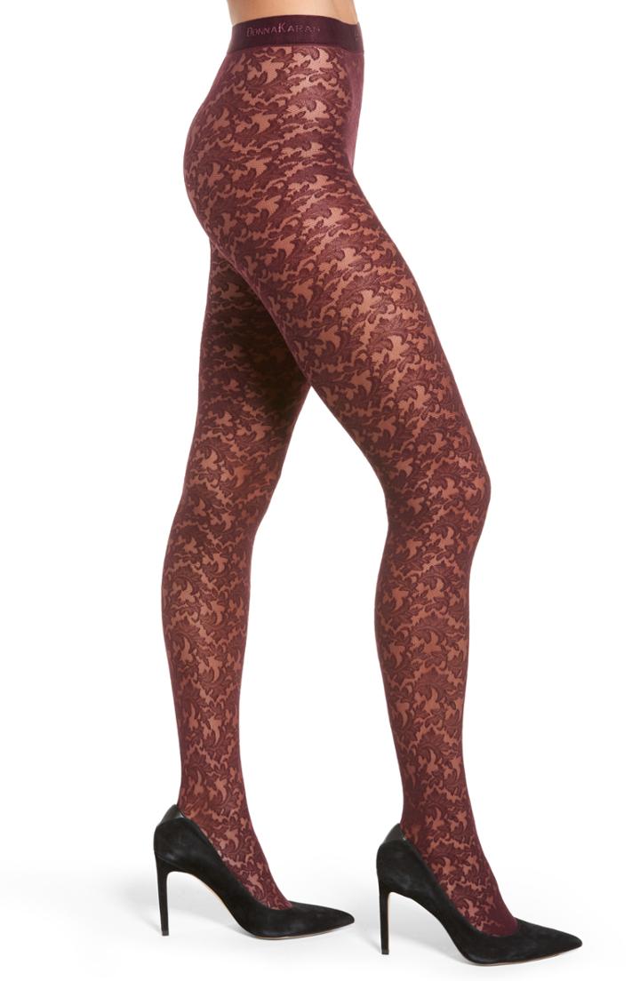 Women's Donna Karan New York Signature Collection Lace Tights, Size - Burgundy