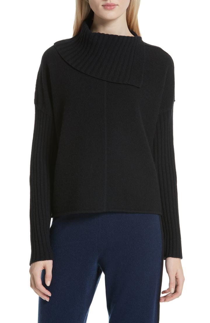 Women's Nordstrom Signature Split Turtleneck Cashmere Sweater - Black
