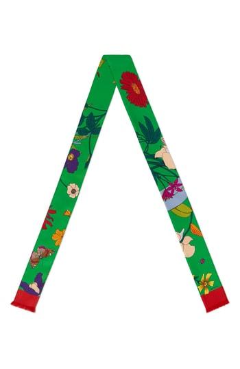 Women's Gucci Gothic Floral Silk Skinny Scarf, Size - Green