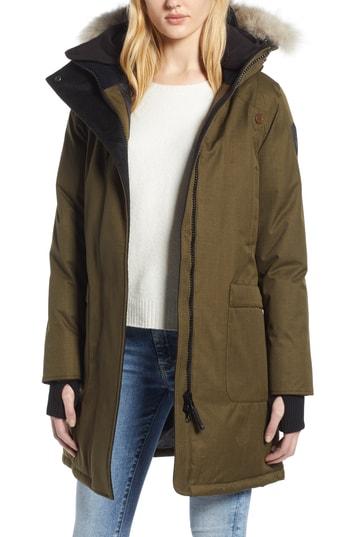 Women's Nobis Meredith Hooded Down Parka With Genuine Coyote Fur Trim - Green