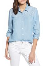 Women's Tommy Bahama Hibiscus Chambray Embroidered Shirt - Blue