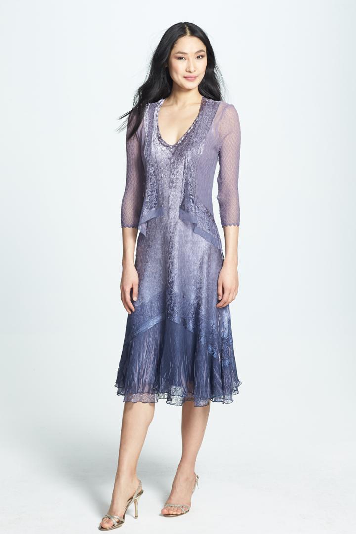 Petite Women's Komarov Beaded Neck Charmeuse Dress & Jacket - Purple