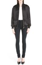 Women's Saint Laurent 'teddy' Oversize Patch Satin Bomber Jacket