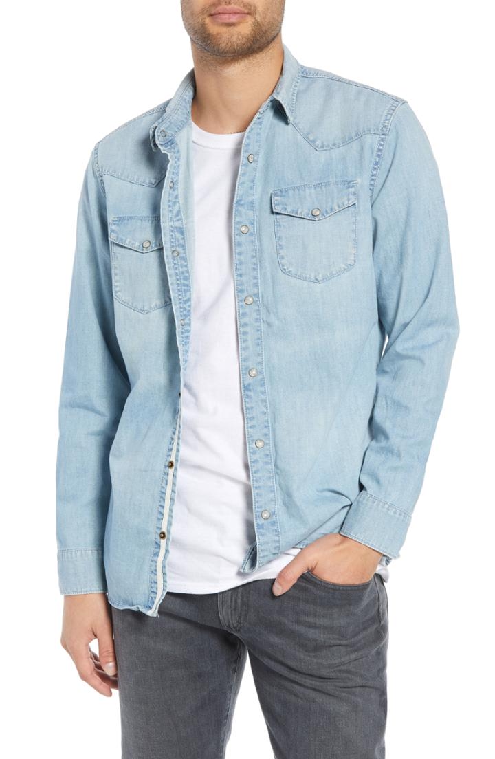 Men's Treasure & Bond Regular Fit Western Denim Sport Shirt, Size - Blue