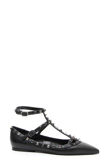 Women's Valentino 'rockstud Rolling Noir' T-strap Flat
