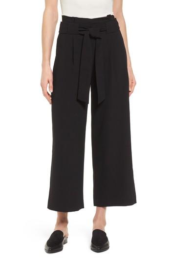 Women's Halogen Belted Wide Leg Crop Pants - Black