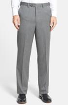 Men's Berle Self Sizer Waist Flat Front Wool Gabardine Trousers X 34 - Grey