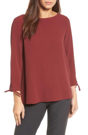 Women's Eileen Fisher Silk Tie Sleeve Blouse, Size - Burgundy