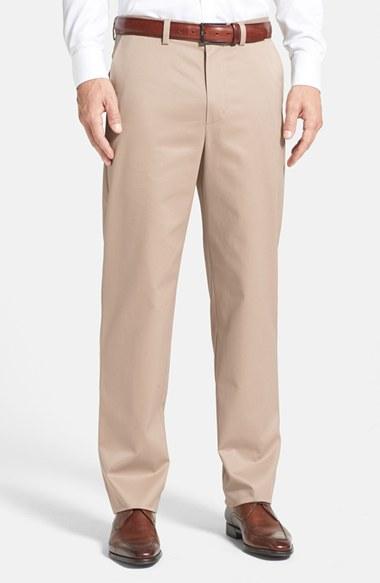 Men's Nordstrom Men's Shop 'classic' Smartcare(tm) Relaxed Fit Flat Front Cotton Pants X 32 - Beige (online Only)