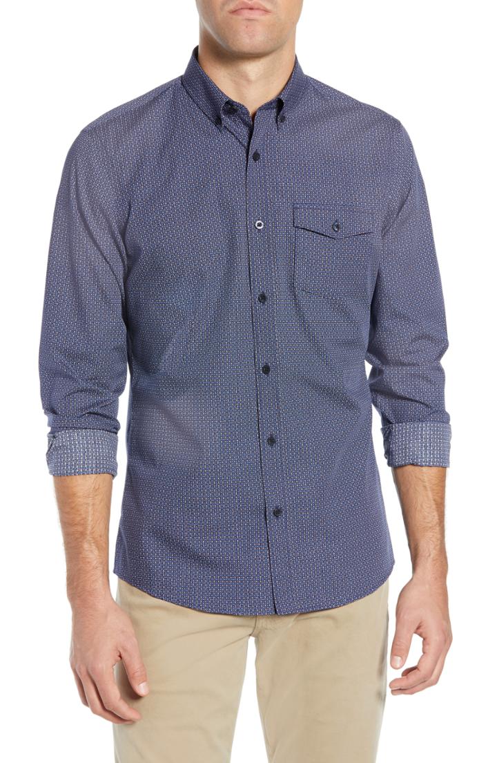 Men's Nordstrom Men's Shop Fit Non-iron Geo Print Sport Shirt